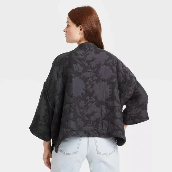 100% Cotton Navy Quilted Kimono - Picture 2 of 4